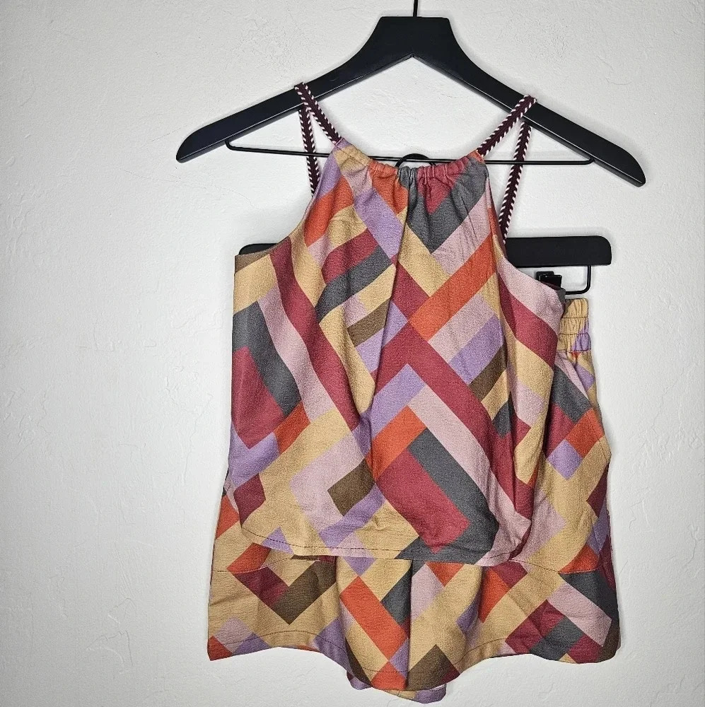 TRUCE Patchwork Geometric 2 pc‎ Halter and Shorts Set XL / 16
